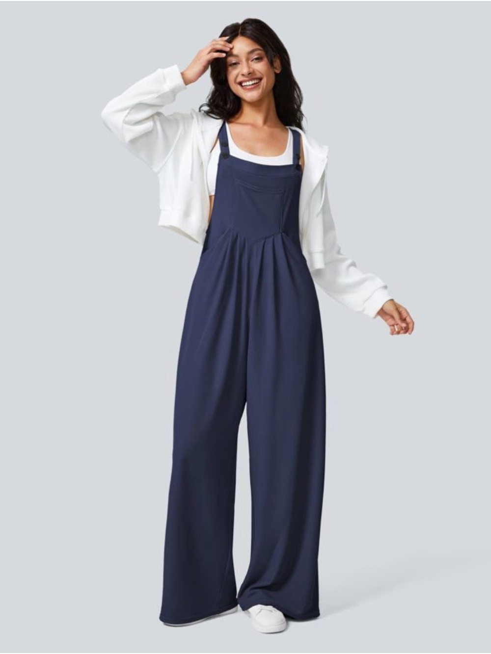 Halara Pockets Waffle Casual Overalls Dark Blue